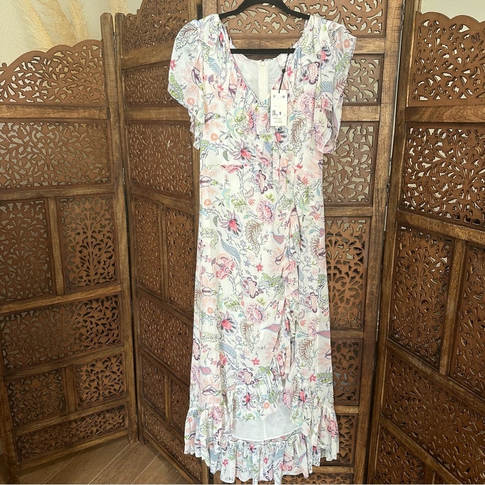 NWT‎ Cinq à Sept Sheilla Floral Ruffle Midi-Dress In Celeste Size 6 reg $465 - Picture 2 of 7